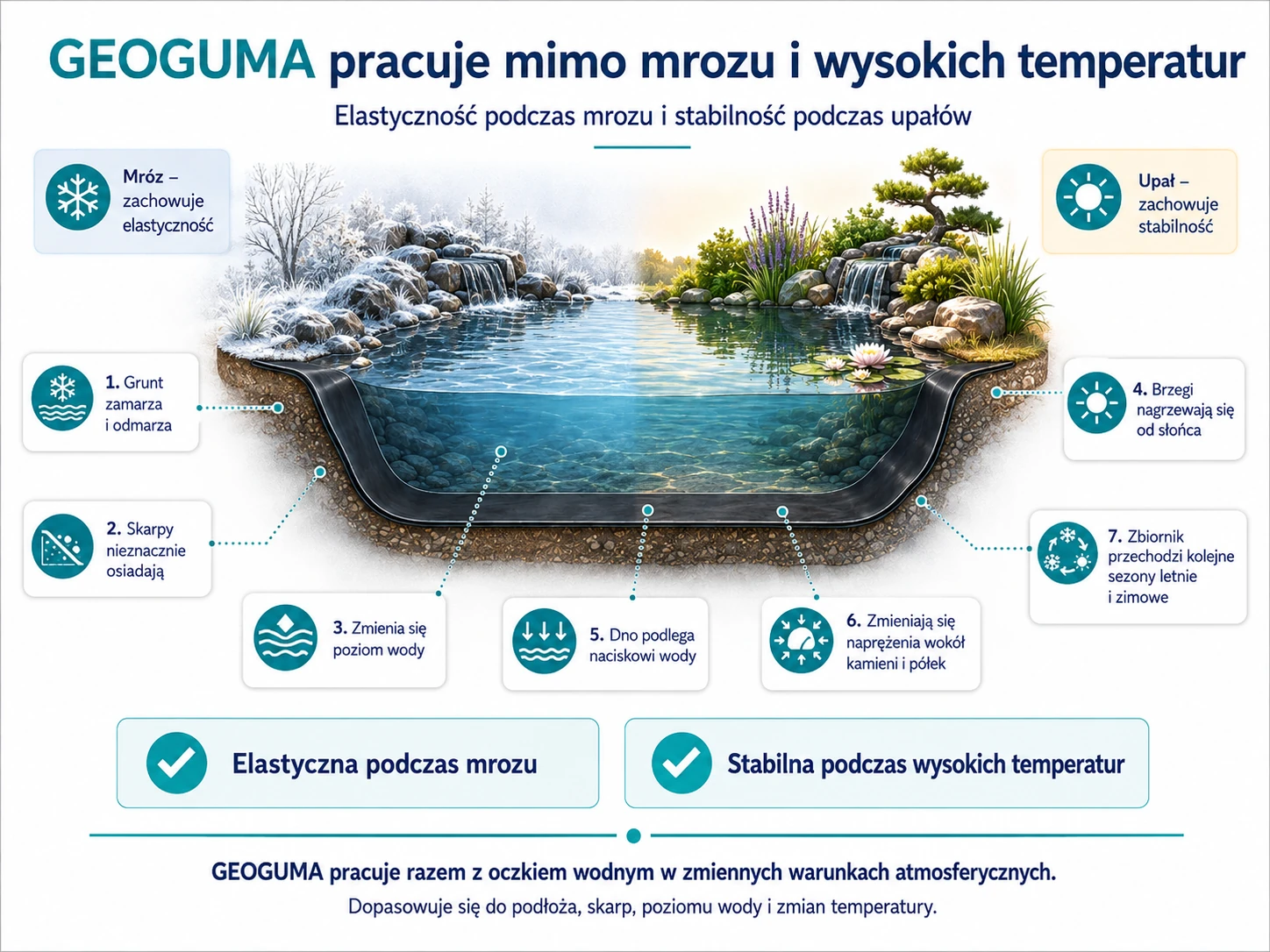 Geoguma elastyczna podczas mrozu i stabilna podczas wysokich temperatur