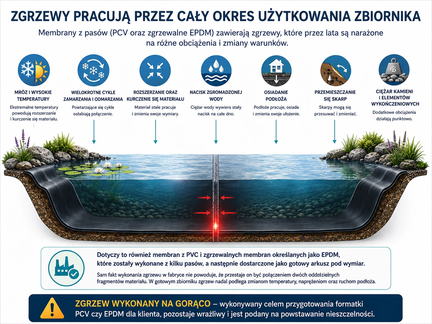 Zgrzewy pracują przez cały okres użytkowania zbiornika