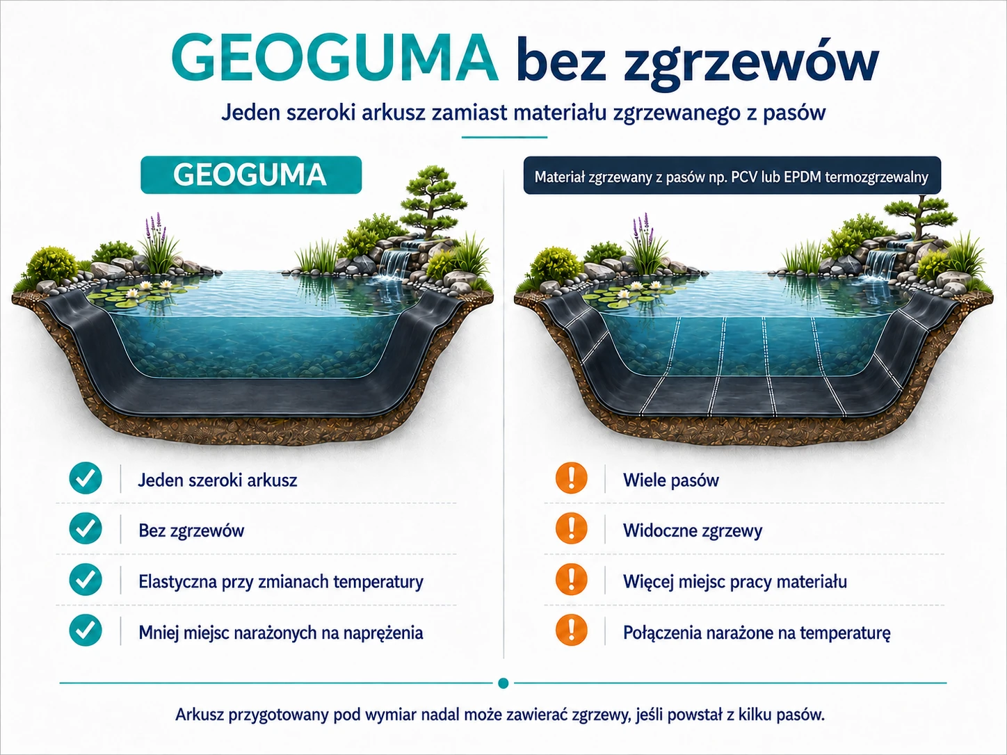 Porównanie geogumy bez zgrzewów z materiałem zgrzewanym z pasów
